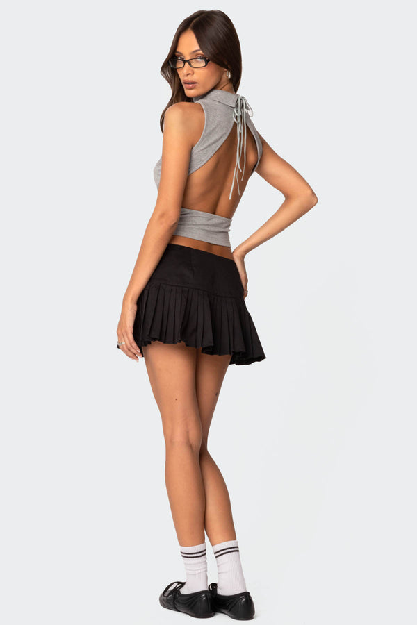 edikted Mock Neck Open Back Top gray melange