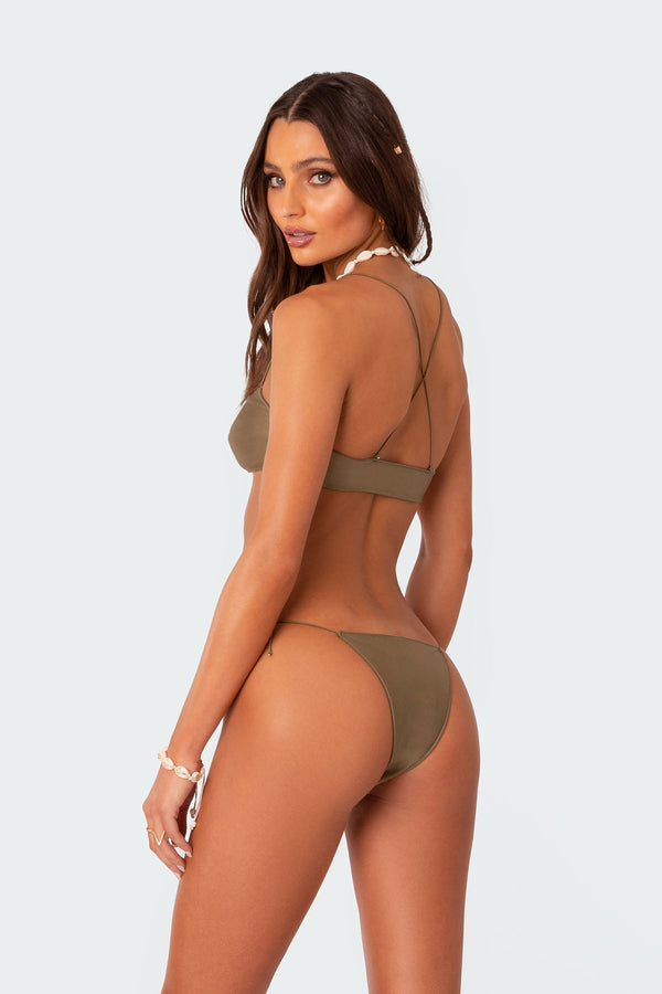 Edikted Mod Shiny String Bikini Bottom Olive