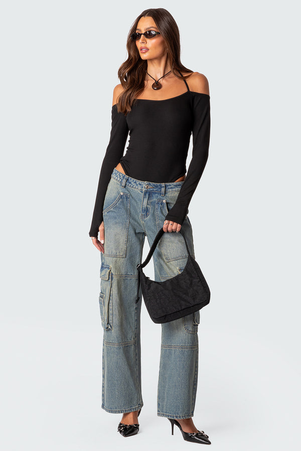 Edikted Model Off Duty Ribbed Bodysuit Black