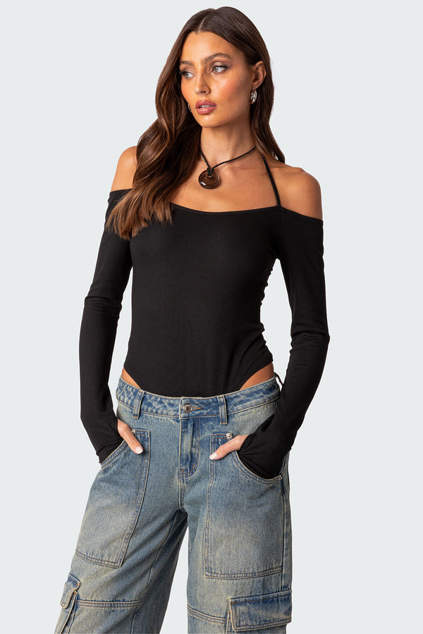 edikted Model Off Duty Ribbed Bodysuit black