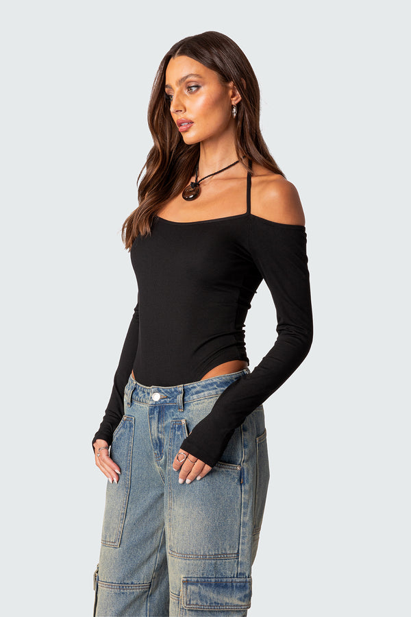 Edikted Model Off Duty Ribbed Bodysuit Black