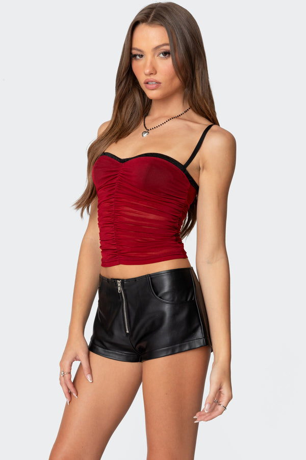 Edikted Moira Mesh Bra Top Burgundy