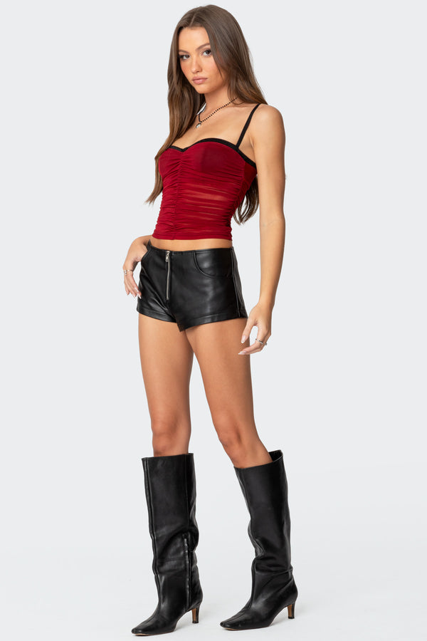 Edikted Moira Mesh Bra Top Burgundy