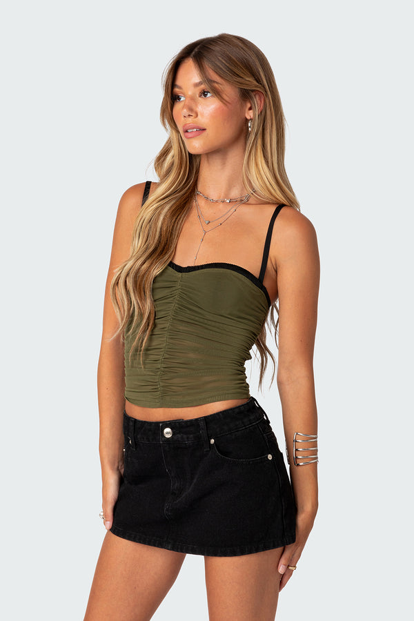 Edikted Moira Mesh Bra Top Olive
