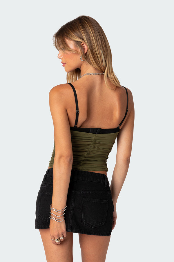 Edikted Moira Mesh Bra Top Olive