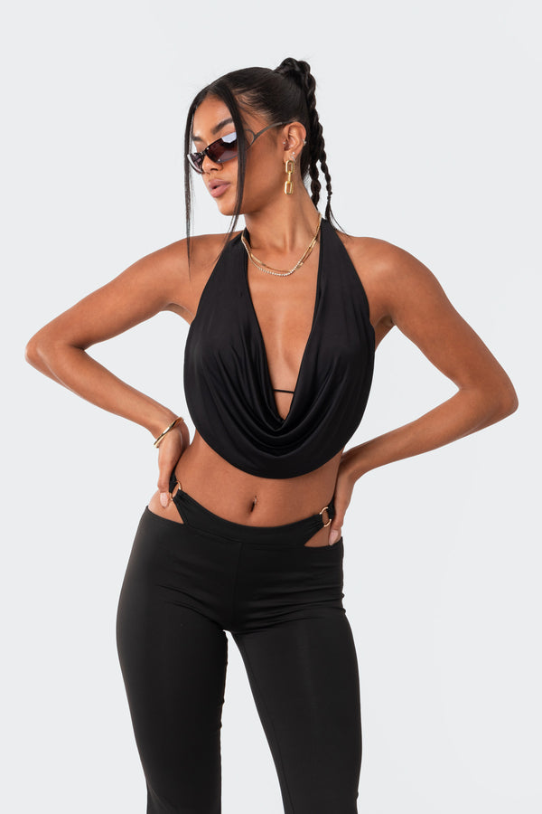 Edikted Monique Cropped Open-Back Top Black