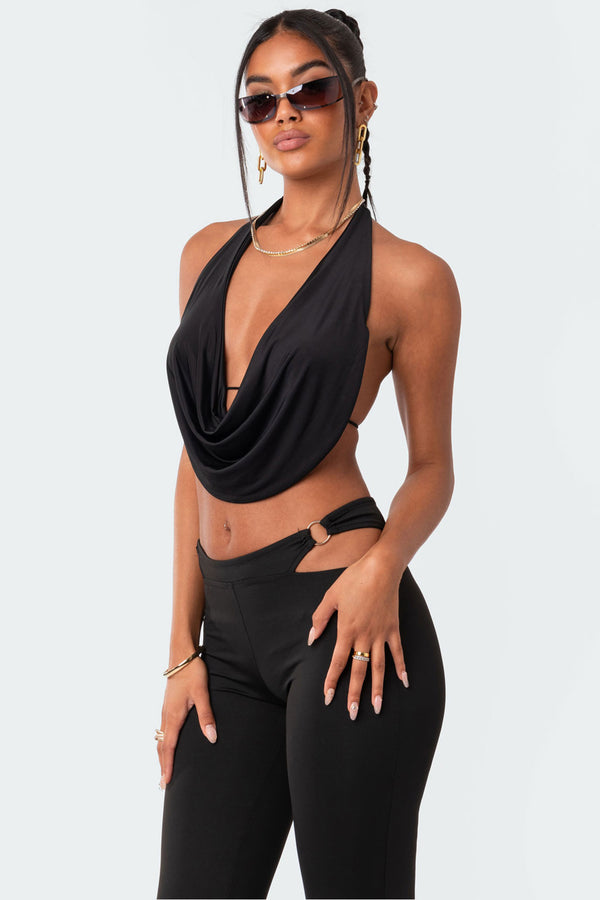 edikted Monique Cropped Open-Back Top black