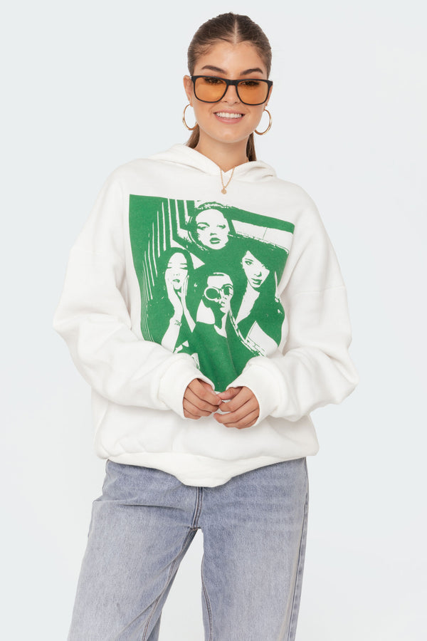 Edikted Mono Print Hoodie White