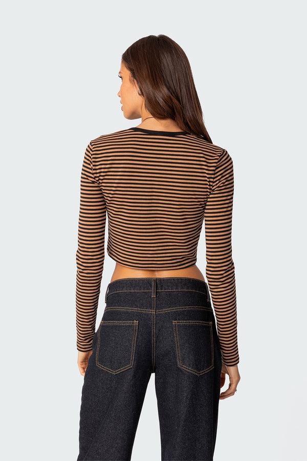 Edikted Montie Striped Long Sleeve T-Shirt Brown