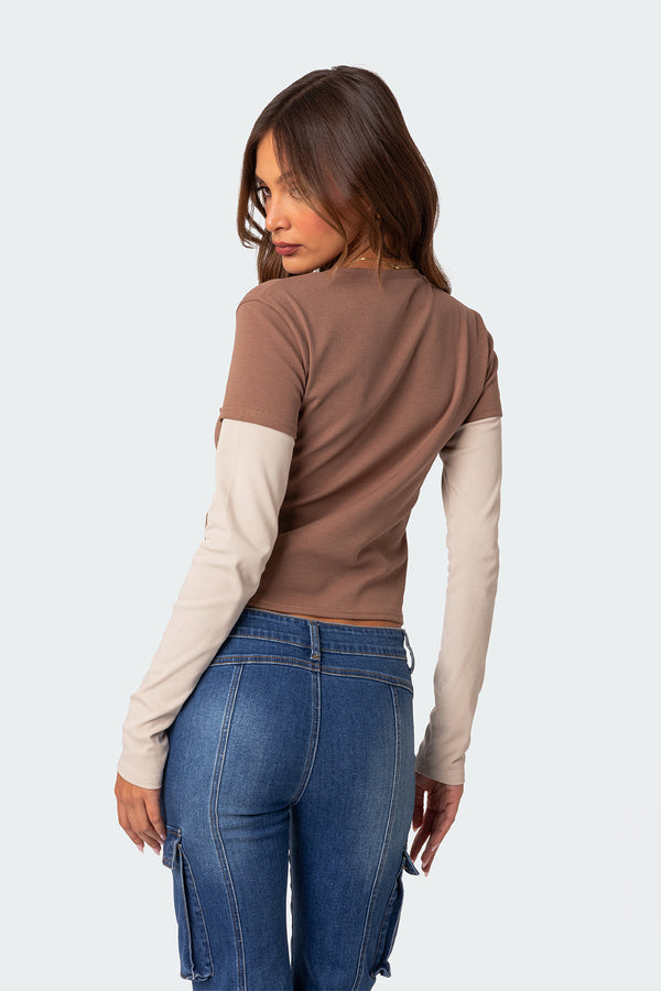 Edikted Mood Layered Long Sleeve T Shirt Brown