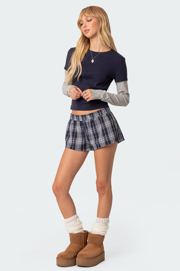 Edikted Mood Layered Long Sleeve T Shirt Navy