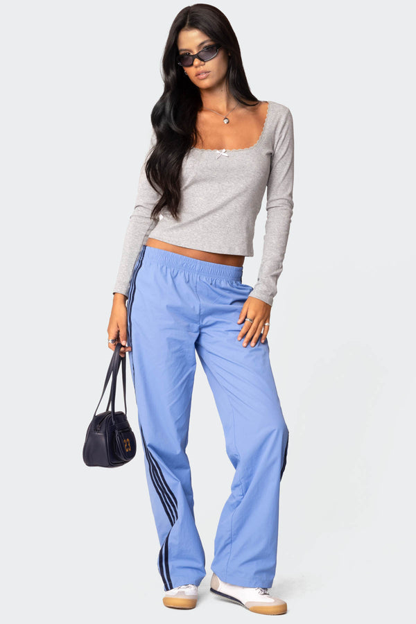 Edikted Mora Lace Trim Ribbed T Shirt Gray Melange