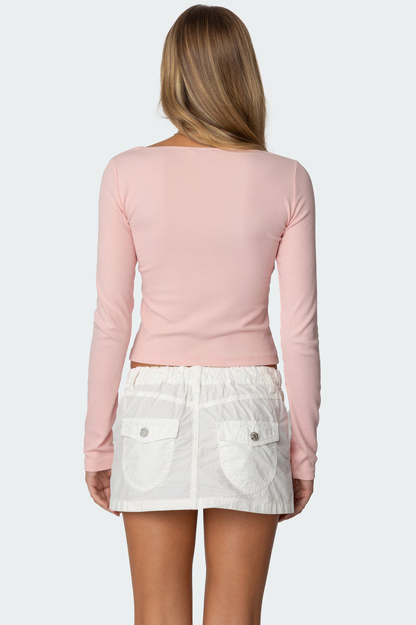 Edikted Morgyn Lace Trim Ribbed Top Light Pink