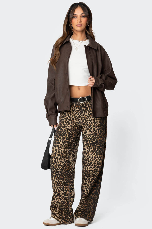 Edikted Mori Oversized Faux Leather Jacket Brown