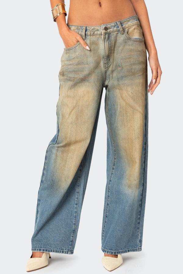 Edikted Muddy Washed Low Rise Jeans Blue Washed
