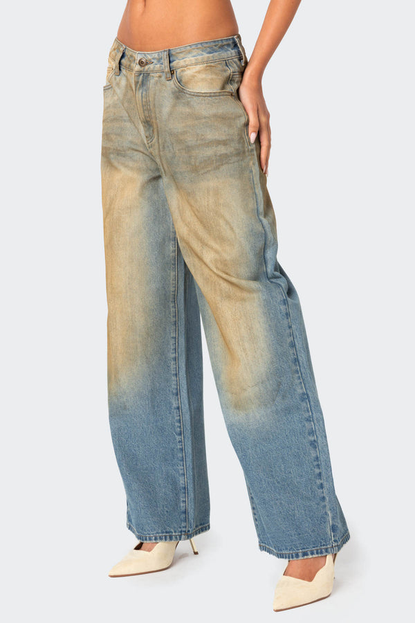 Edikted Muddy Washed Low Rise Jeans Blue Washed