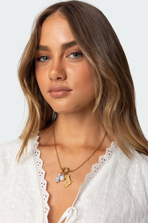 edikted Multi Charm Necklace gold