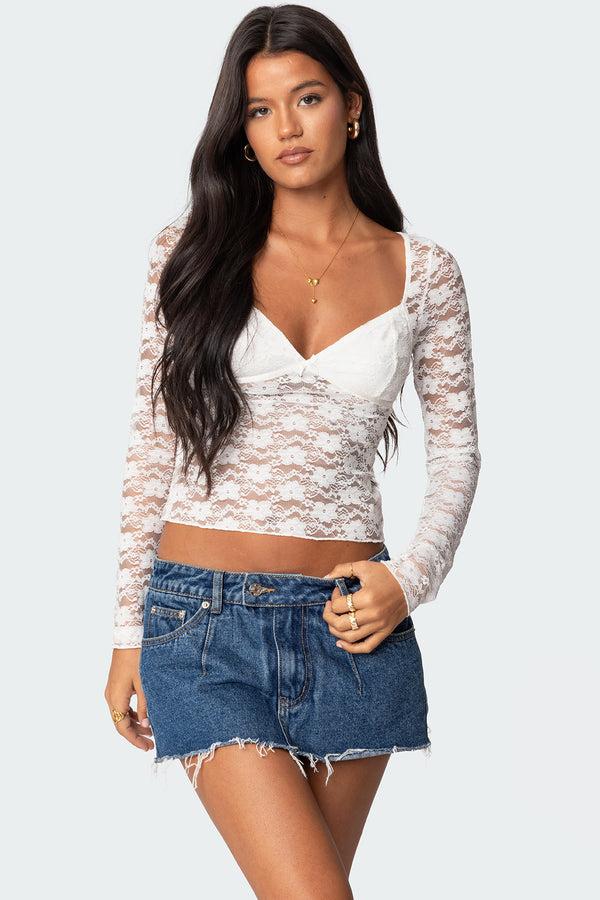 edikted Mykonos Sheer Lace Top white
