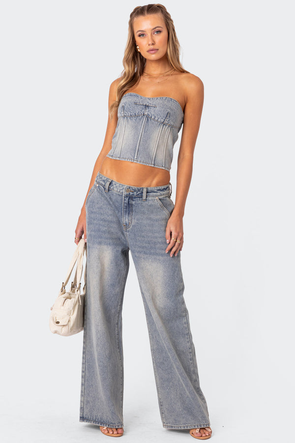 Edikted Myla Washed Denim Corset Blue