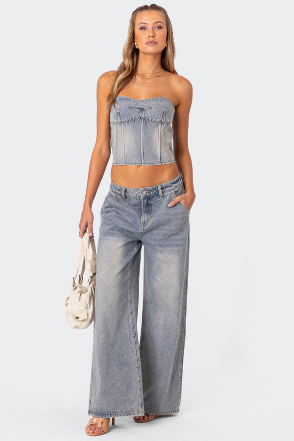 Edikted Myla Washed Denim Corset Blue