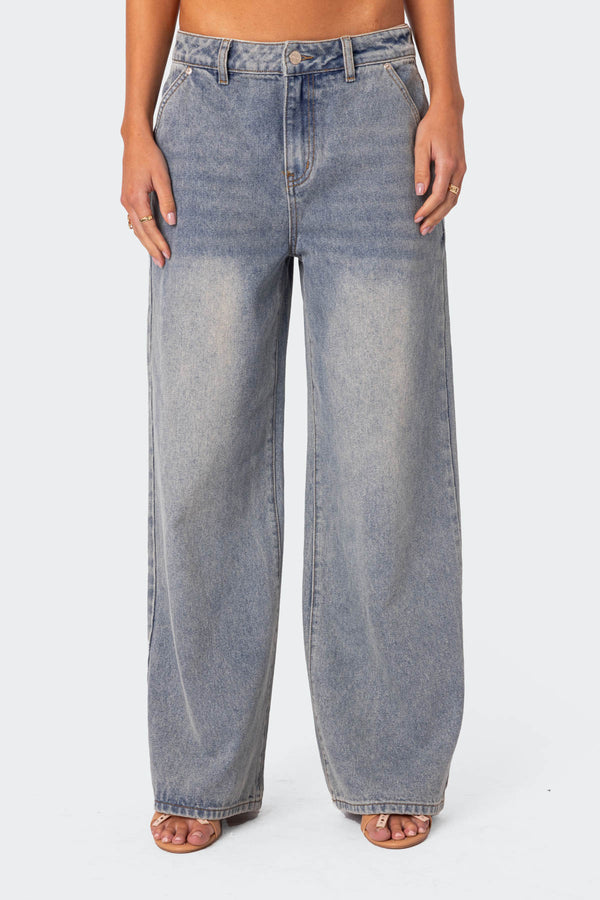 Edikted Myla Washed Wide Leg Jeans Blue
