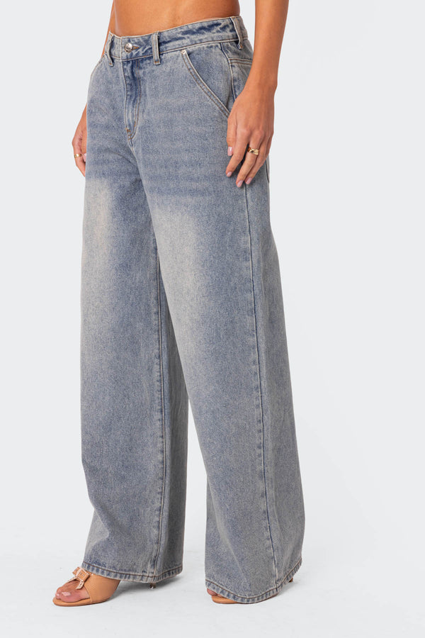 Edikted Myla Washed Wide Leg Jeans Blue