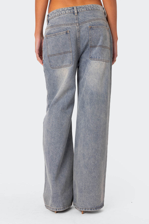 Edikted Myla Washed Wide Leg Jeans Blue