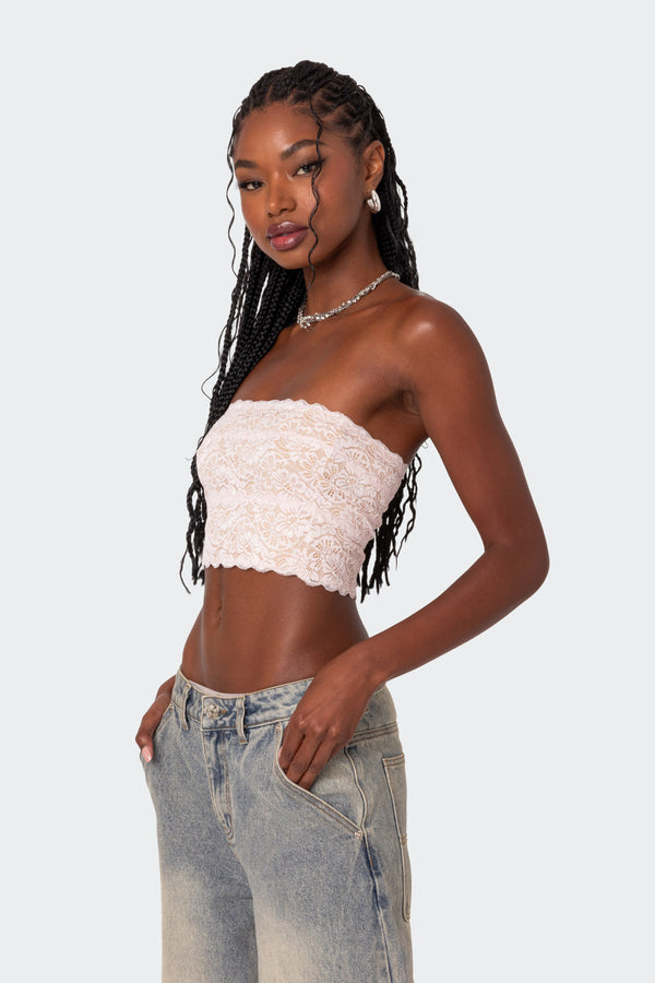 Edikted Nadine Lace Tube Top Light Pink
