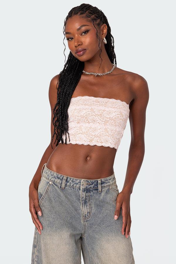 edikted Nadine Lace Tube Top light pink