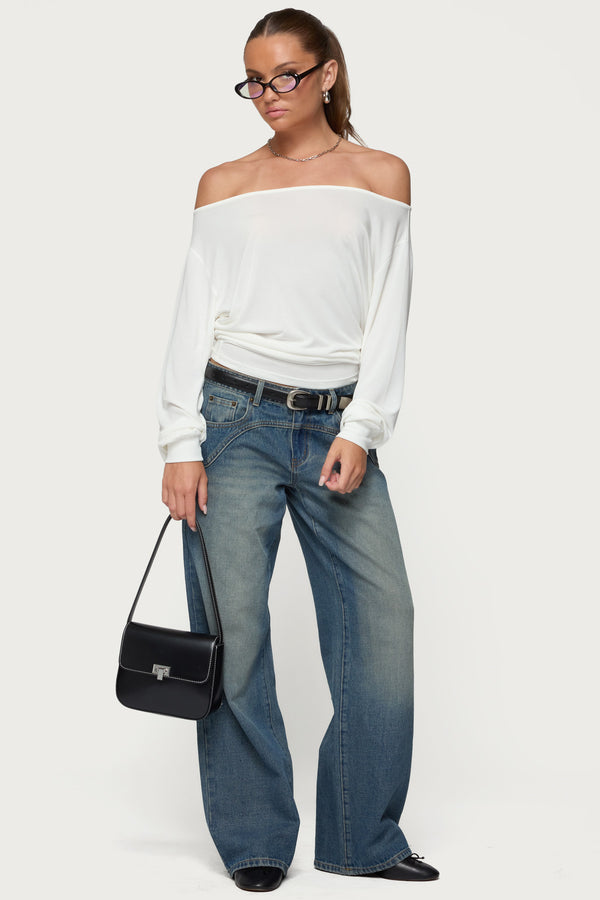 Edikted Nannie Off Shoulder Oversized Top White