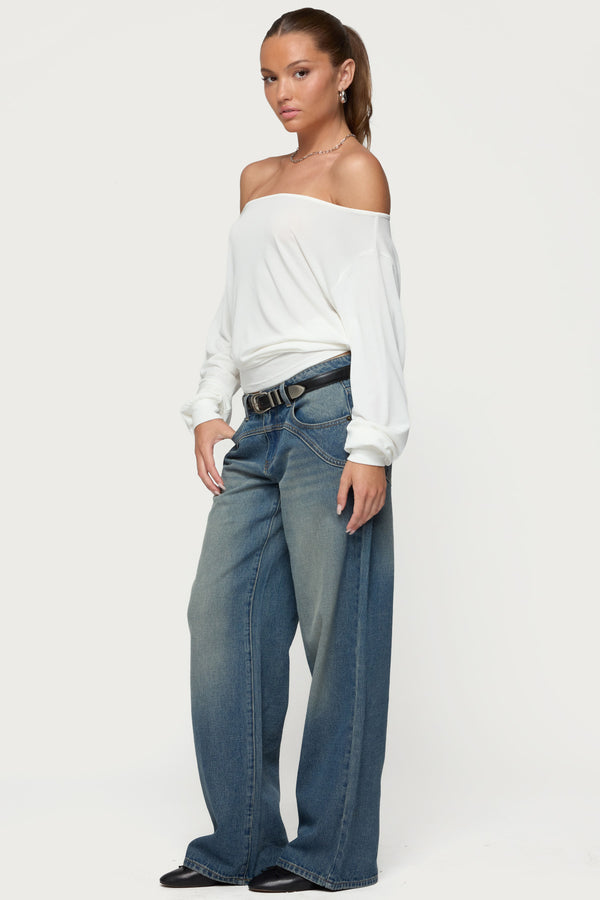 Edikted Nannie Off Shoulder Oversized Top White