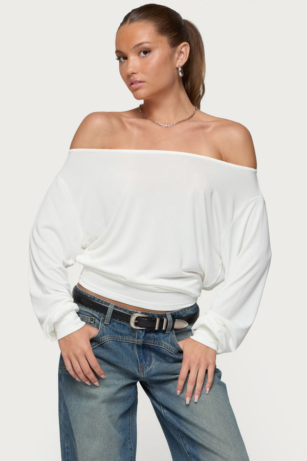 Edikted Nannie Off Shoulder Oversized Top White