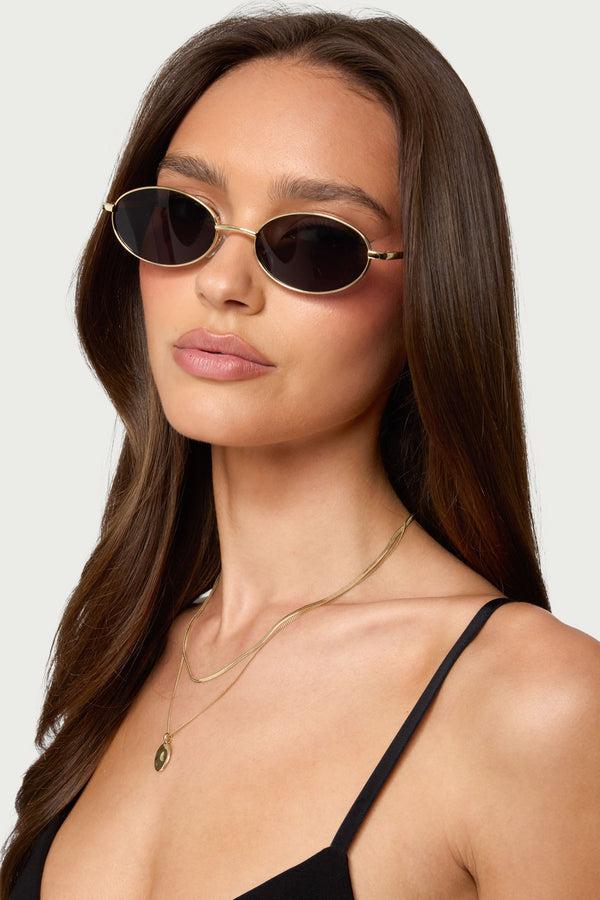 edikted Naomie Oval Metal Sunglasses gold