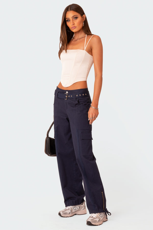 Edikted Nara Satin Effect Lace Up Corset Cream