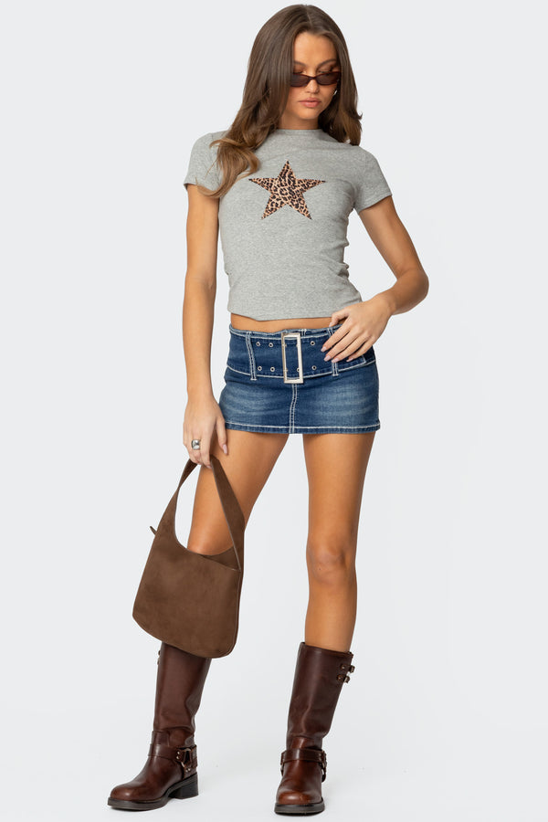 Edikted Narla Leopard Star T Shirt Gray Melange