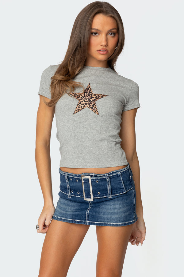 edikted Narla Leopard Star T Shirt gray melange