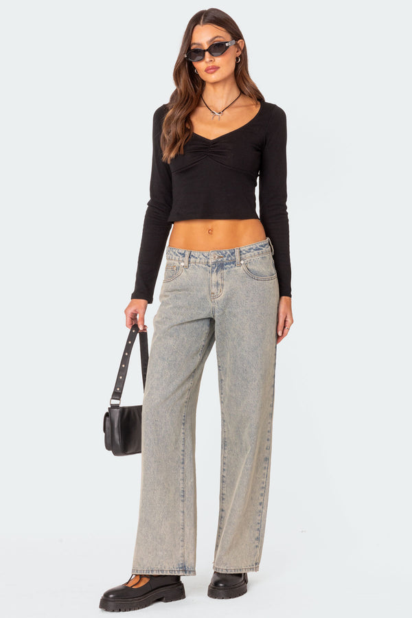 Edikted Nat Ruched V Neck Top Black