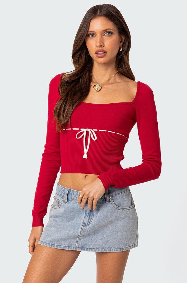 edikted Natasha Knit Top red