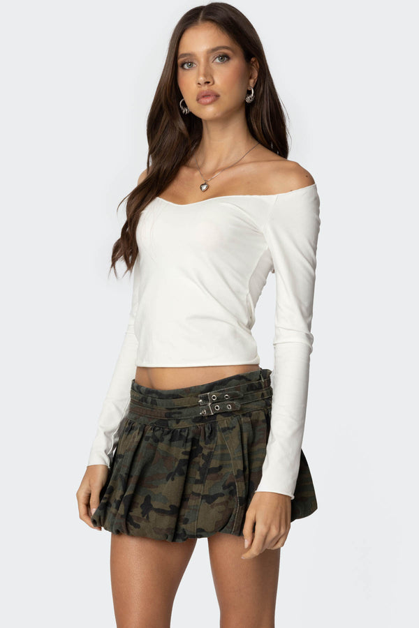 Edikted Nattie Off Shoulder V Neck Top White