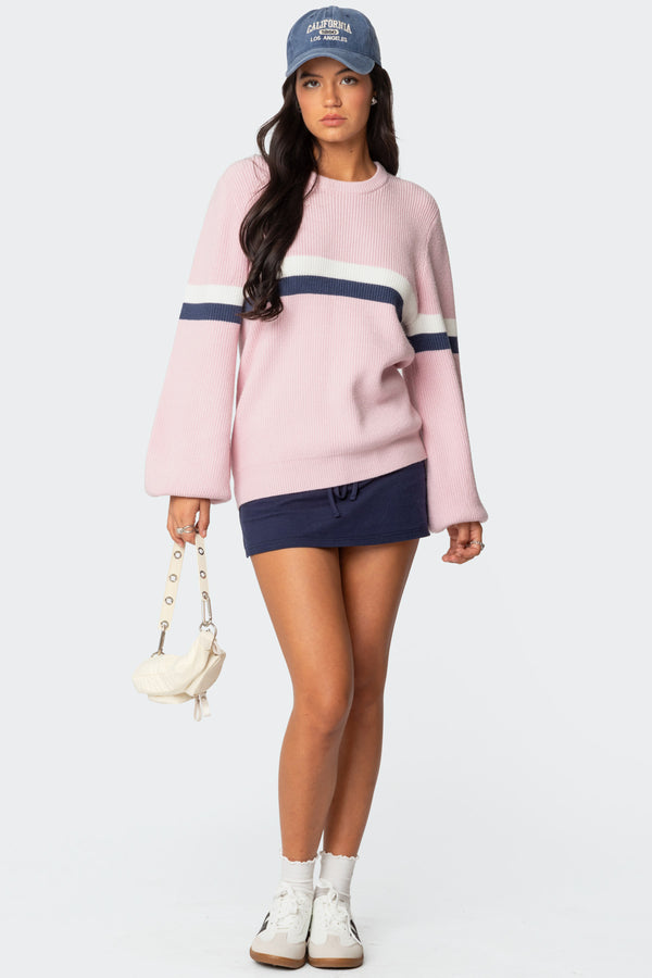 Edikted Nautical Striped Oversized Sweater Pink