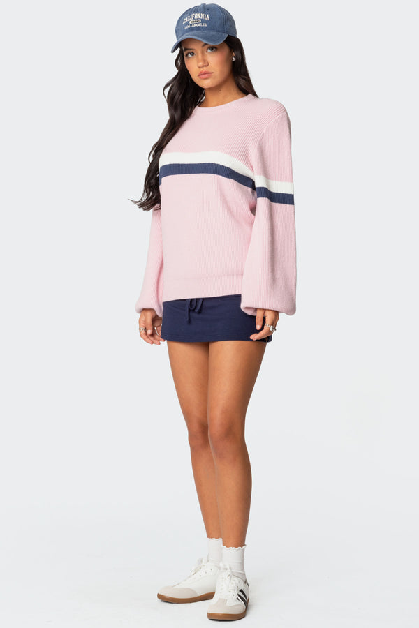 Edikted Nautical Striped Oversized Sweater Pink