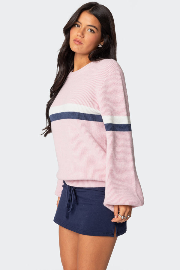 Edikted Nautical Striped Oversized Sweater Pink
