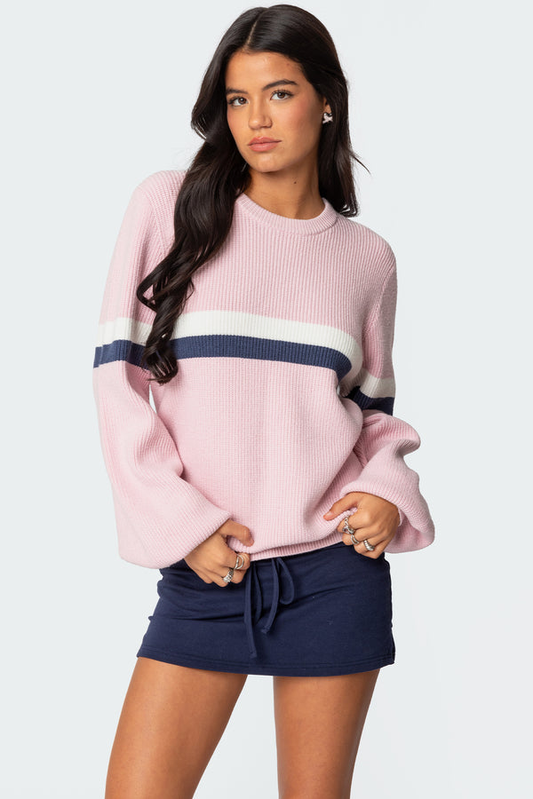 edikted Nautical Striped Oversized Sweater pink