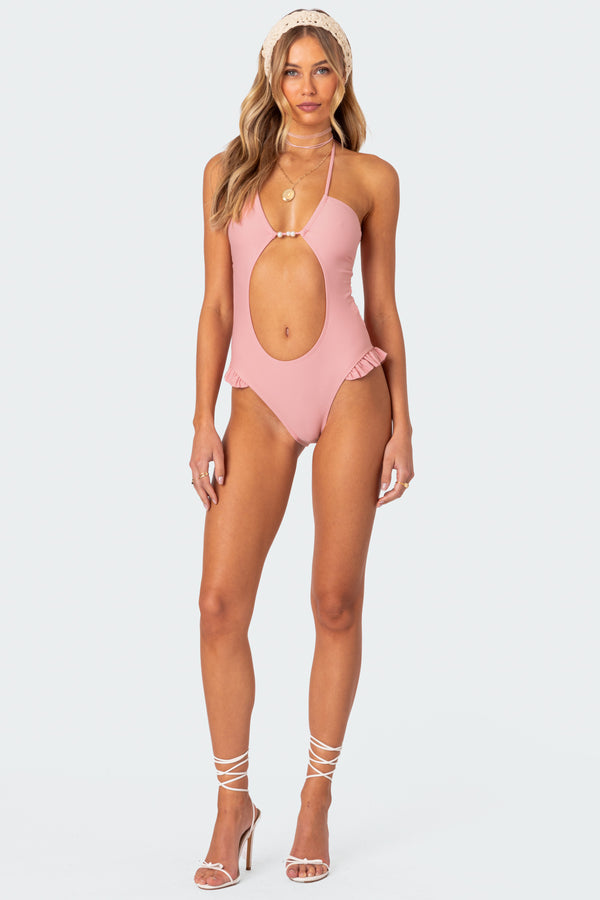 Edikted Nea Cut Out One Piece Swimsuit Pink