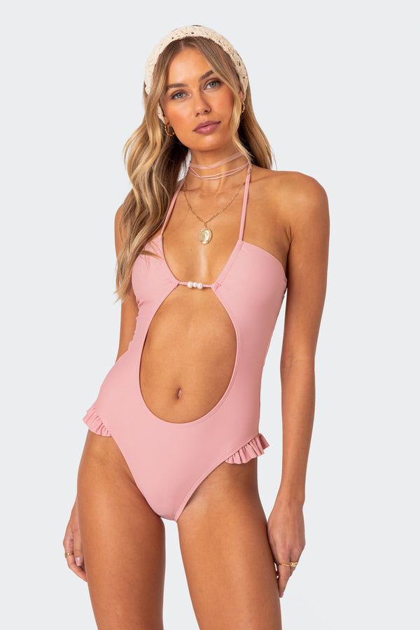 Edikted Nea Cut Out One Piece Swimsuit Pink