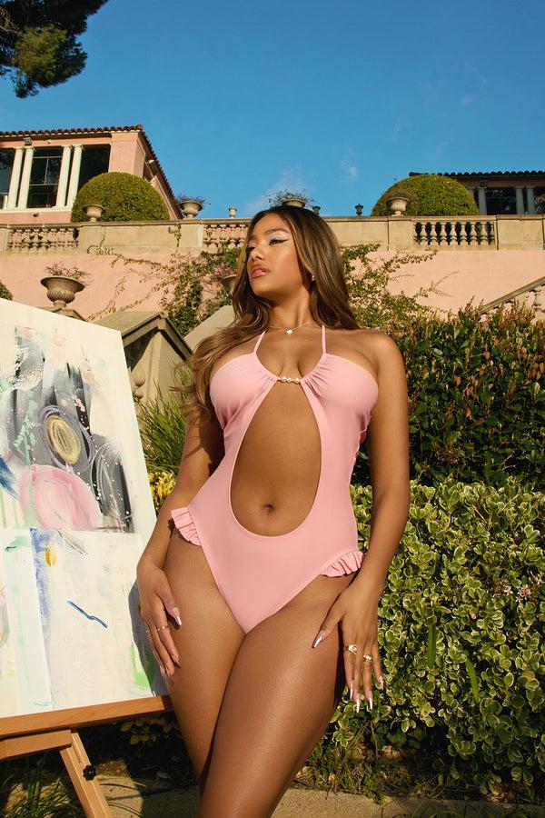 edikted Nea Cut Out One Piece Swimsuit pink