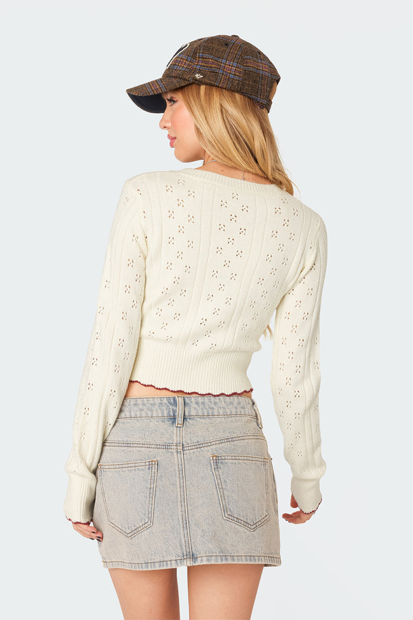 Edikted Nelly Embroidered Knit Crop Top Cream