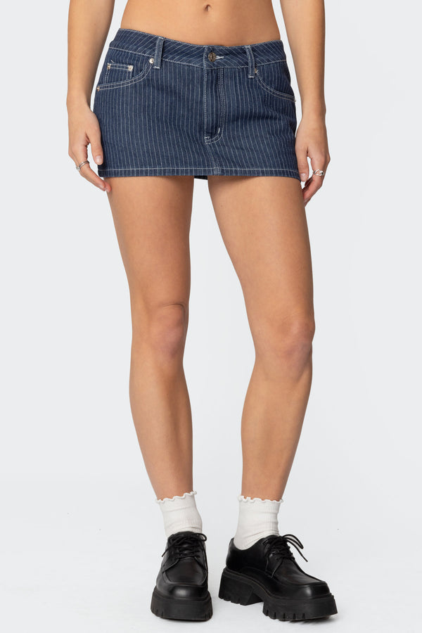 Edikted Neria Pinstripe Denim Micro Skort Navy