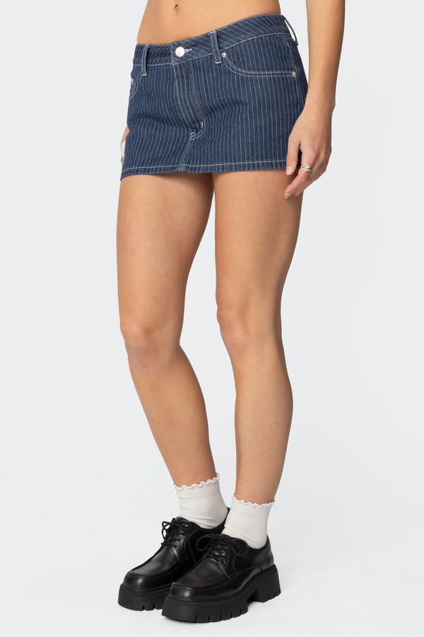 Edikted Neria Pinstripe Denim Micro Skort Navy