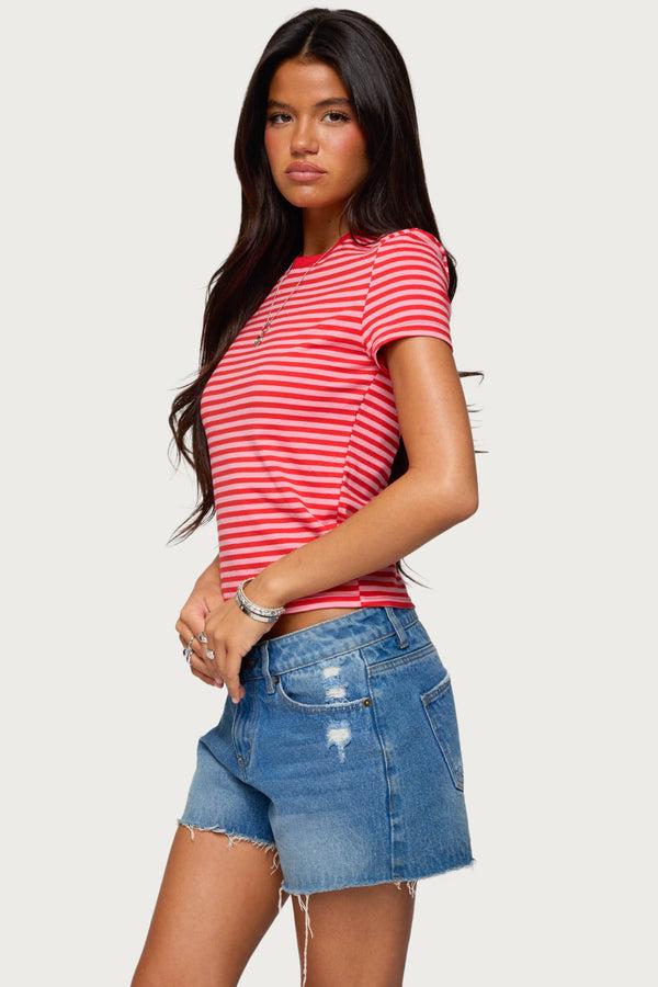 Edikted Nessie Striped T Shirt Red And Pink